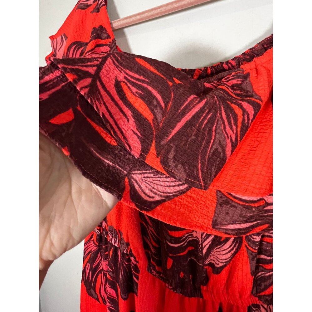 Colorful Floral Tiered Maxi Dress Orange XL Tropical Resort Preppy Cottage Chic - Picture 6 of 10